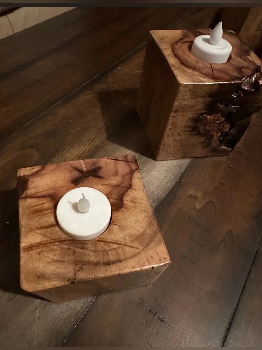 Handcrafted Natural Wood Tealight Candle Holders - Set of 3